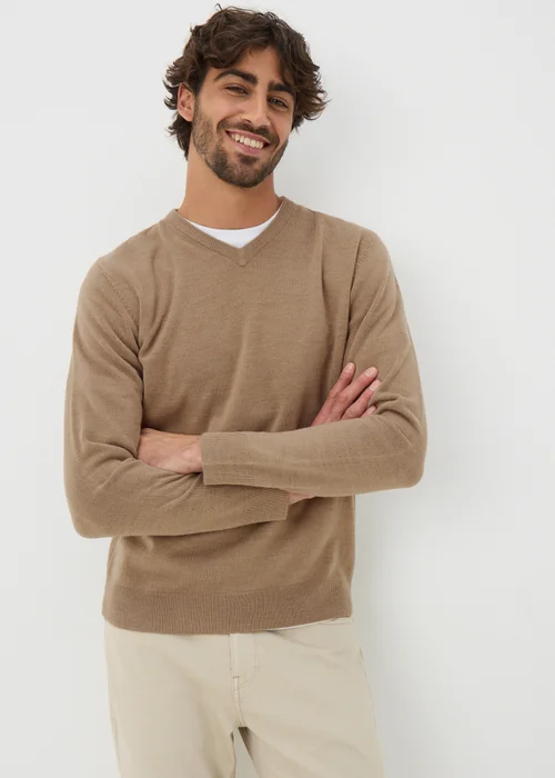 Beige Soft Touch V-Neck Jumper - S Image 1
