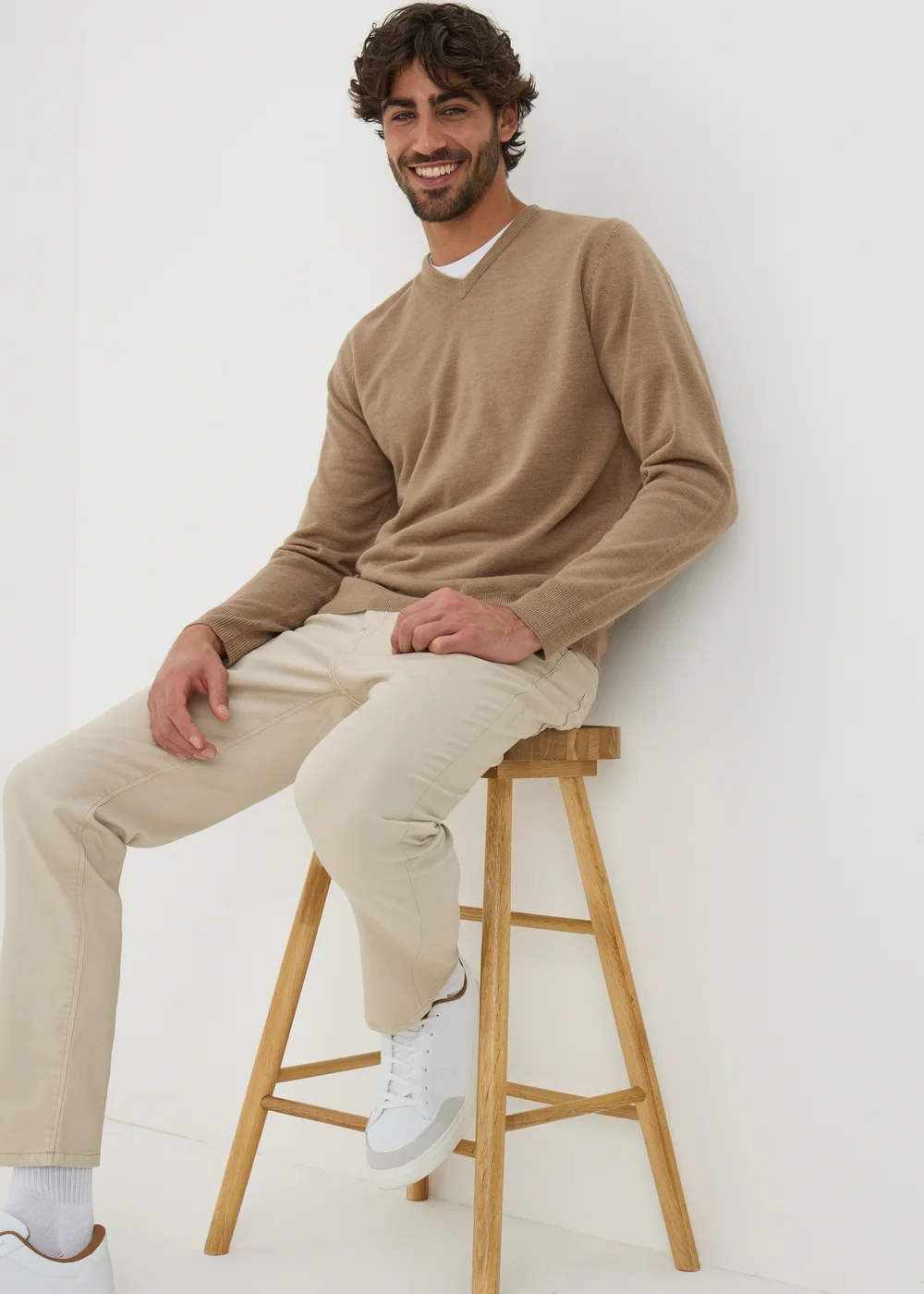 Beige Soft Touch V-Neck Jumper - S Image 2