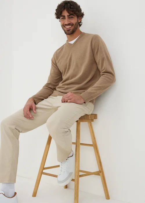 Beige Soft Touch V-Neck Jumper - S Image 2