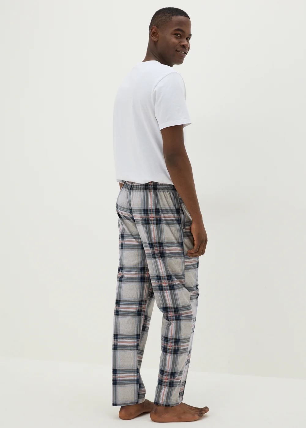 2 Pack Grey Check Fleece Slinky Pyjama Set - Small Image 2