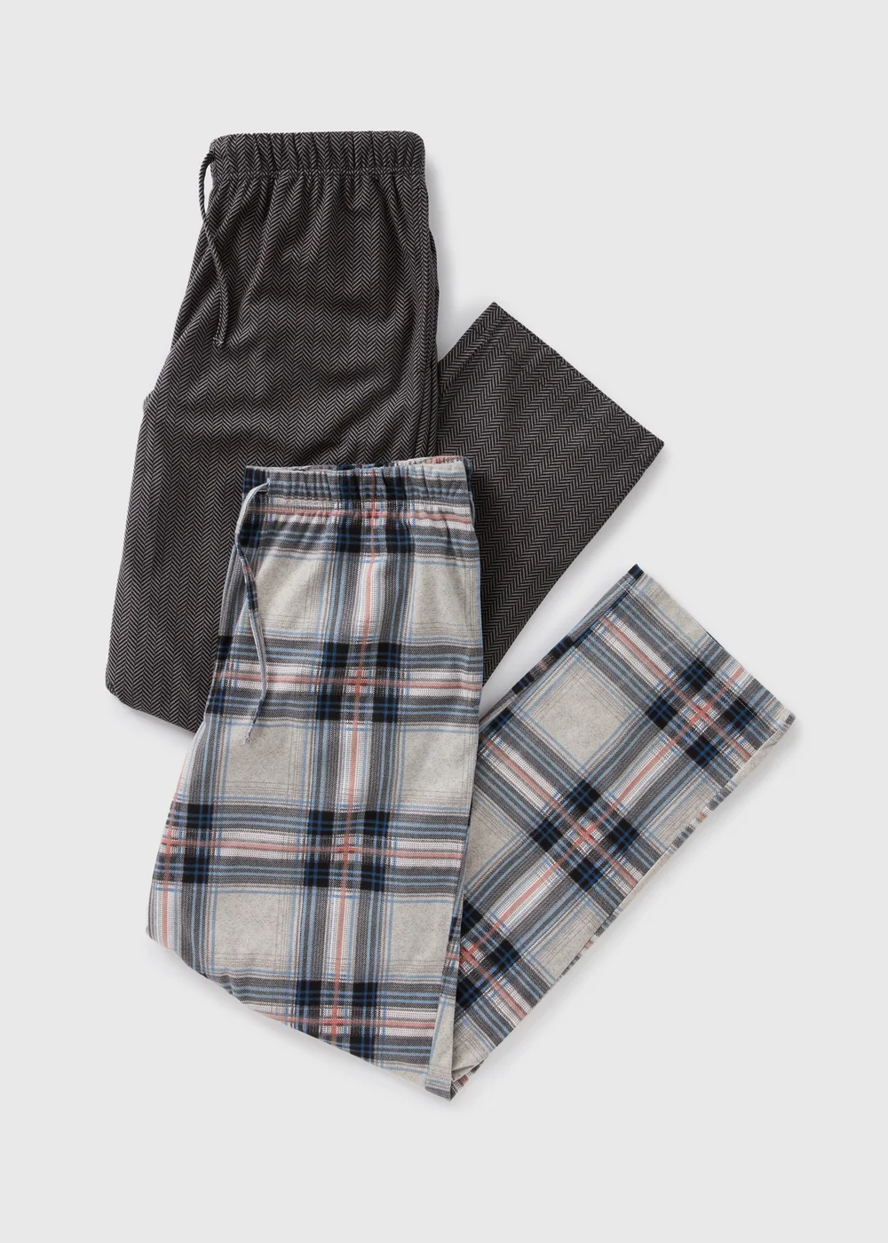 2 Pack Grey Check Fleece Slinky Pyjama Set - Small Image 3