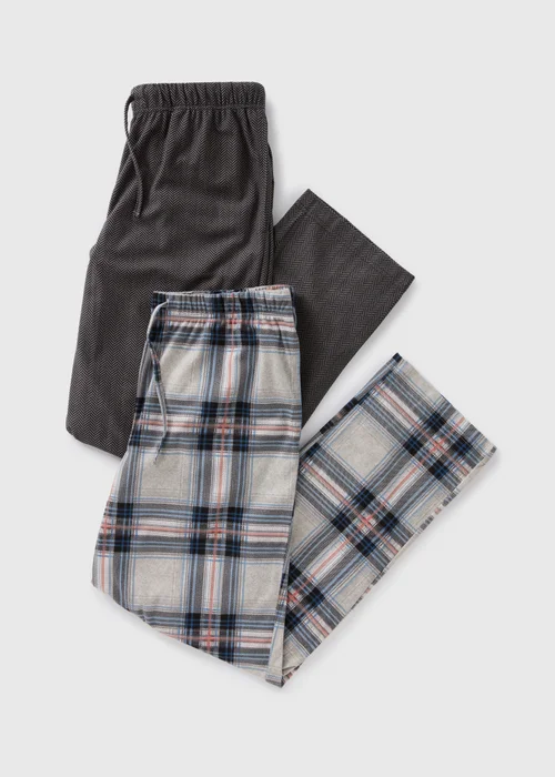 2 Pack Grey Check Fleece Slinky Pyjama Set - Small Image 3