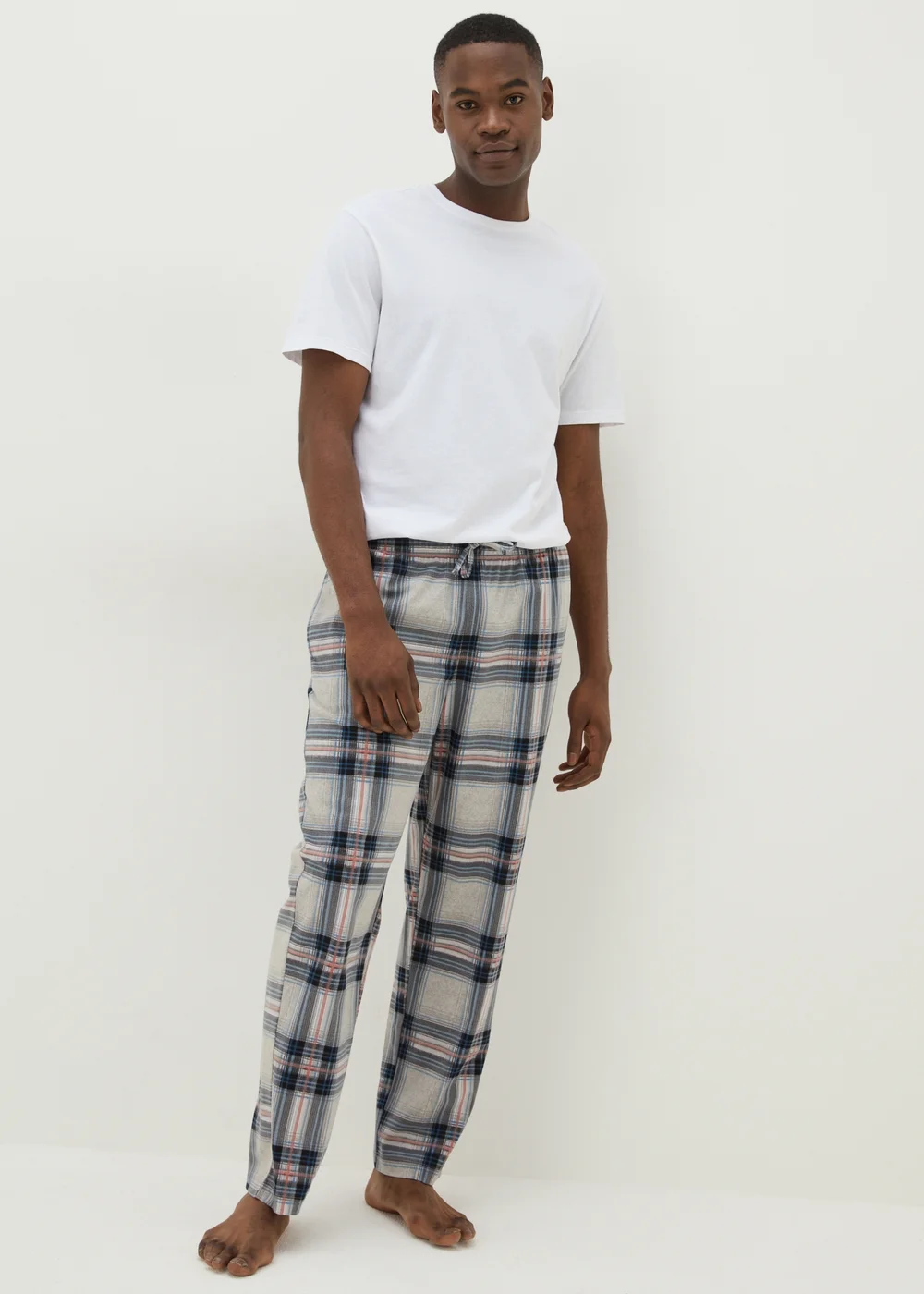 2 Pack Grey Check Fleece Slinky Pyjama Set - Small Image 1