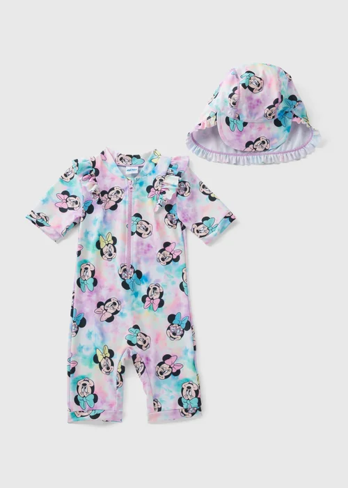 Disney Kids Pink Minnie Mouse Surf Suit & Hat (3mths-5yrs) - 3-6 months Image 1