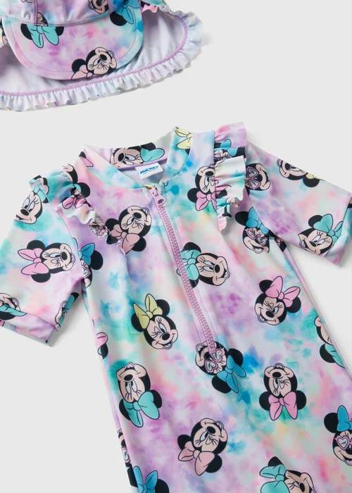 Disney Kids Pink Minnie Mouse Surf Suit & Hat (3mths-5yrs) - 3-6 months Image 2