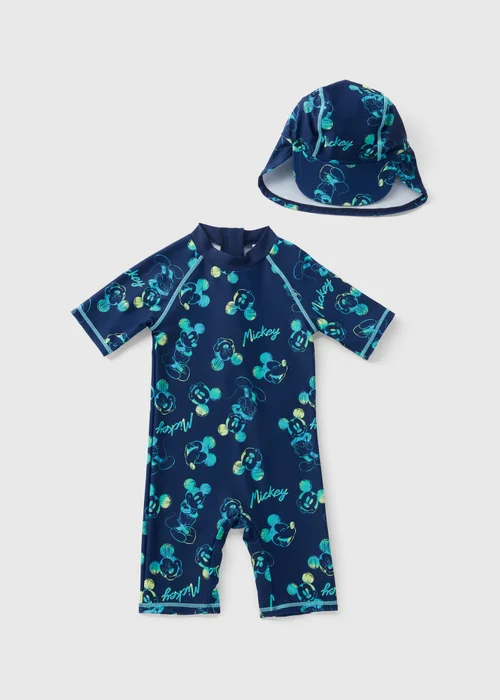 Disney Kids Navy Mickey Mouse Surf Suit & Hat (3mths-5yrs) - 3-6 months Image 1