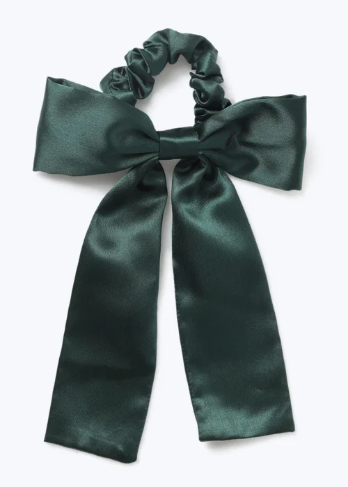 Girls Green Satin Bow Scrunchie - One Size Image 1