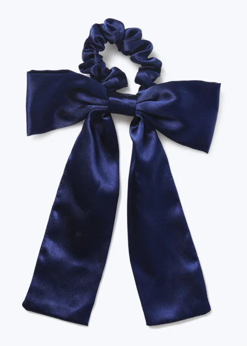 Girls Navy Satin Bow Scrunchie - One Size Image 1