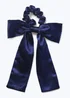 Girls Navy Satin Bow Scrunchie - One Size Image 1