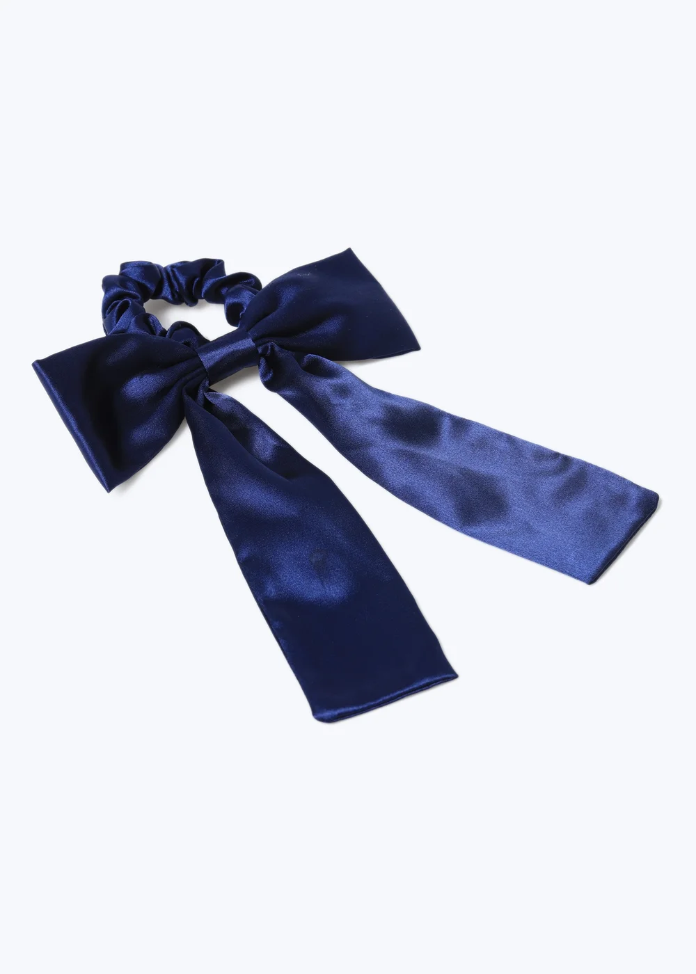 Girls Navy Satin Bow Scrunchie - One Size Image 2