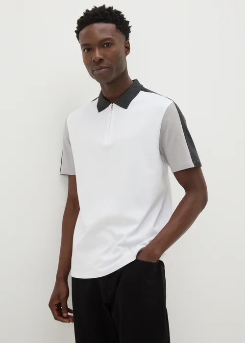 White Colour Block Polo Shirt - S Image 1