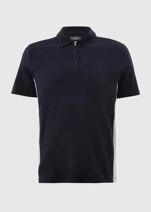 Navy Colour Block 1/4 Zip Polo Shirt - S Image 3