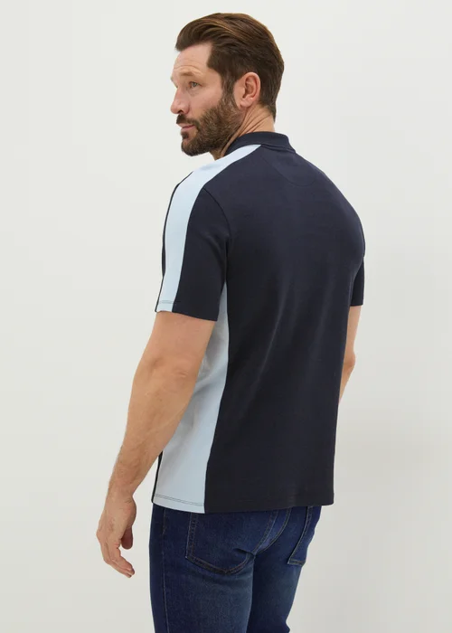 Navy Colour Block 1/4 Zip Polo Shirt - S Image 2