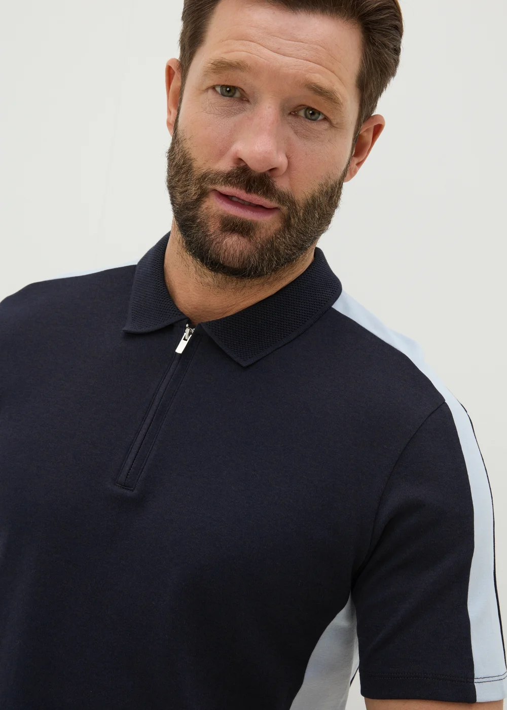 Navy Colour Block 1/4 Zip Polo Shirt - S Image 1
