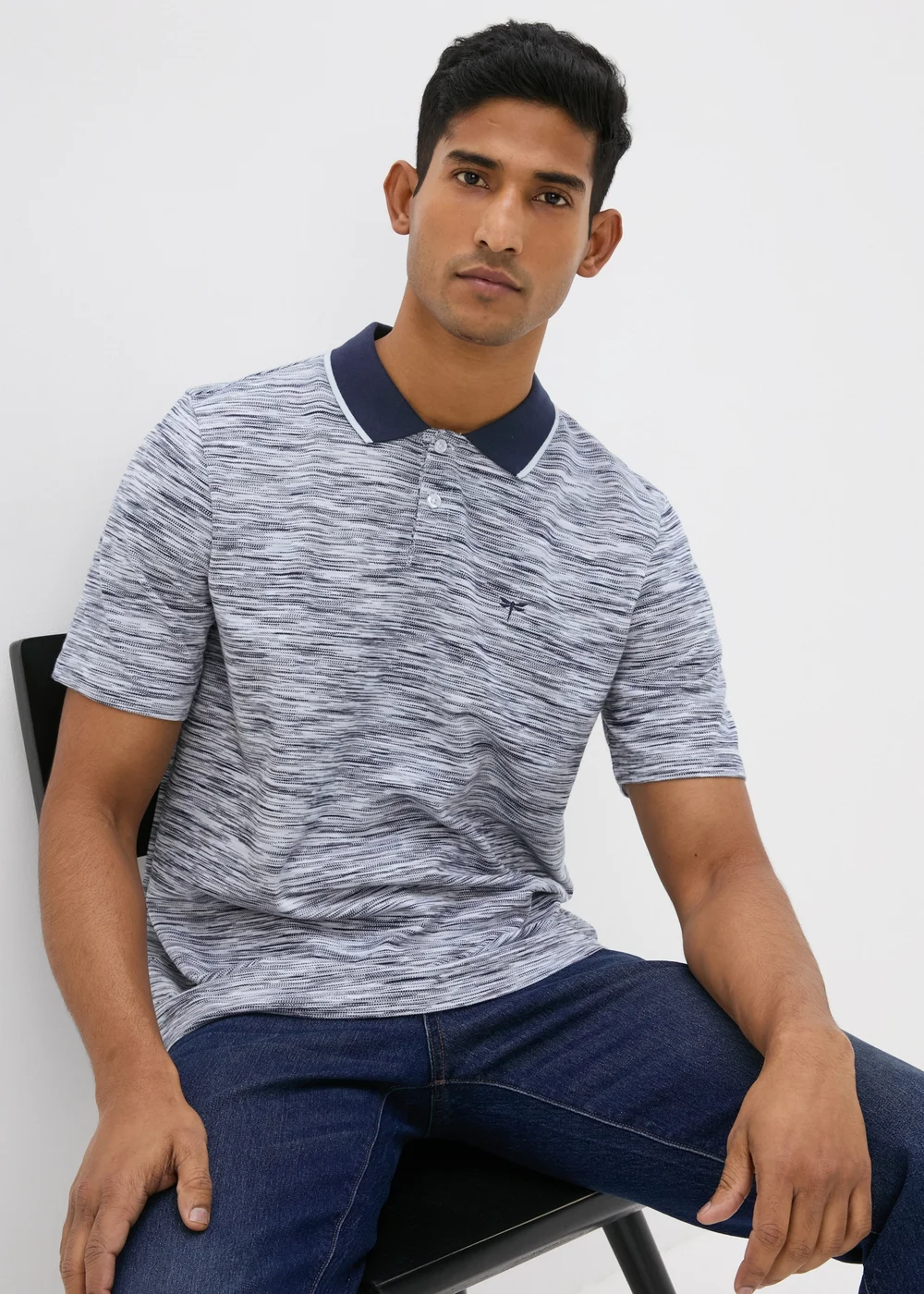 Blue Space Dye Polo Shirt - S Image 3