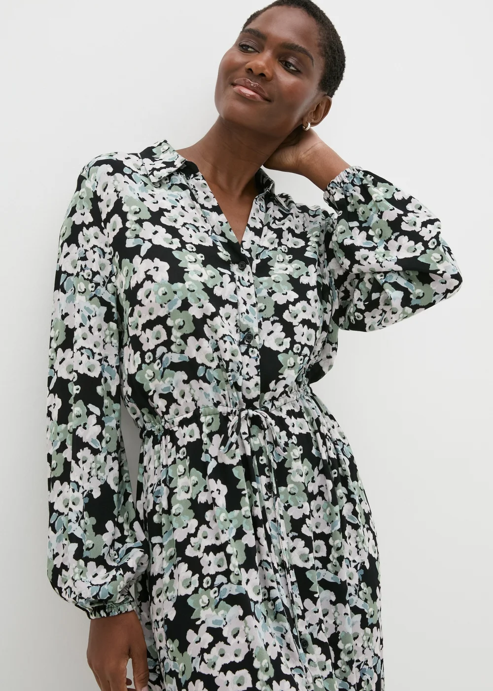 Et Vous Black Floral Midi Shirt Dress - 8 Image 2