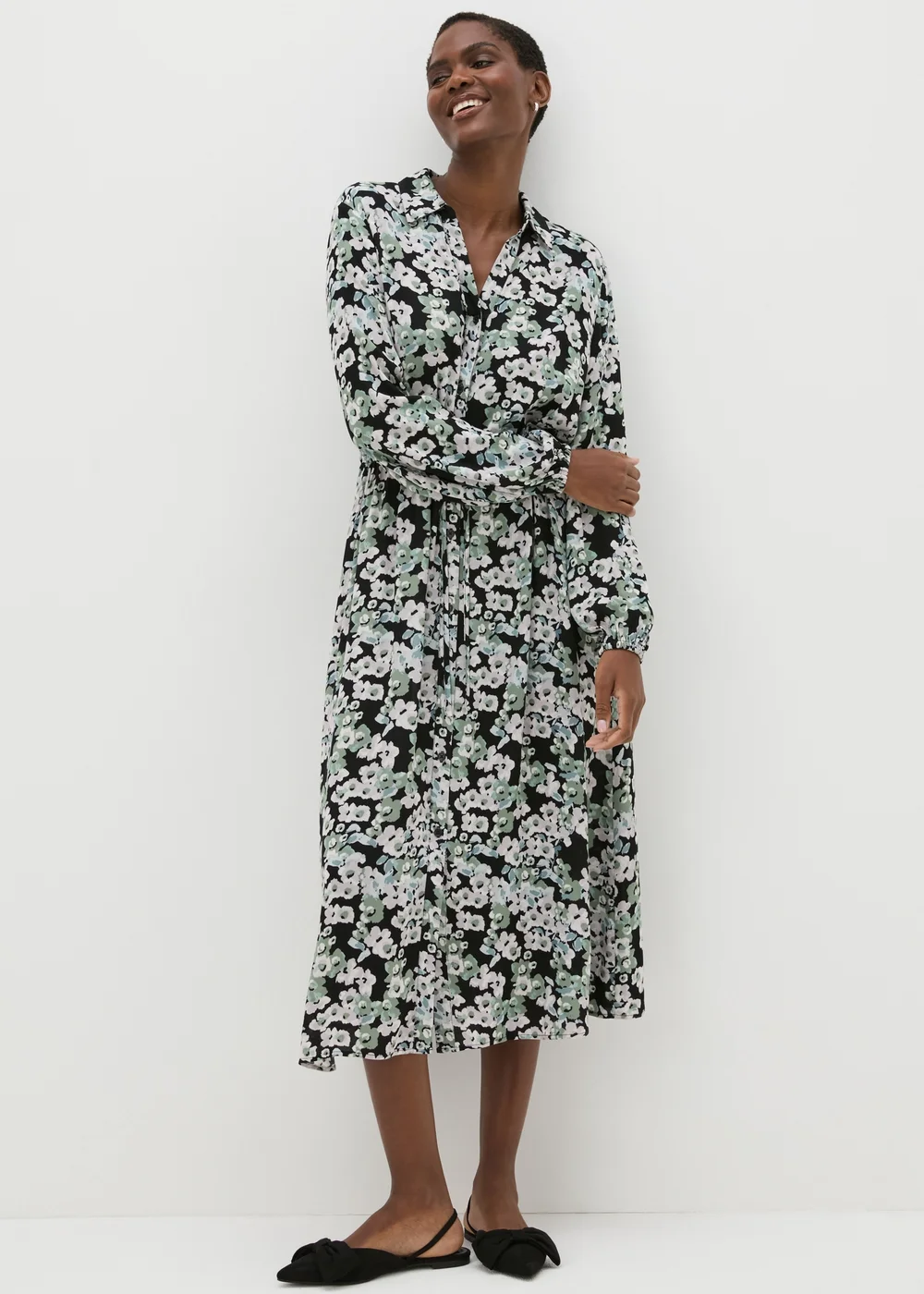 Et Vous Black Floral Midi Shirt Dress - 8 Image 1