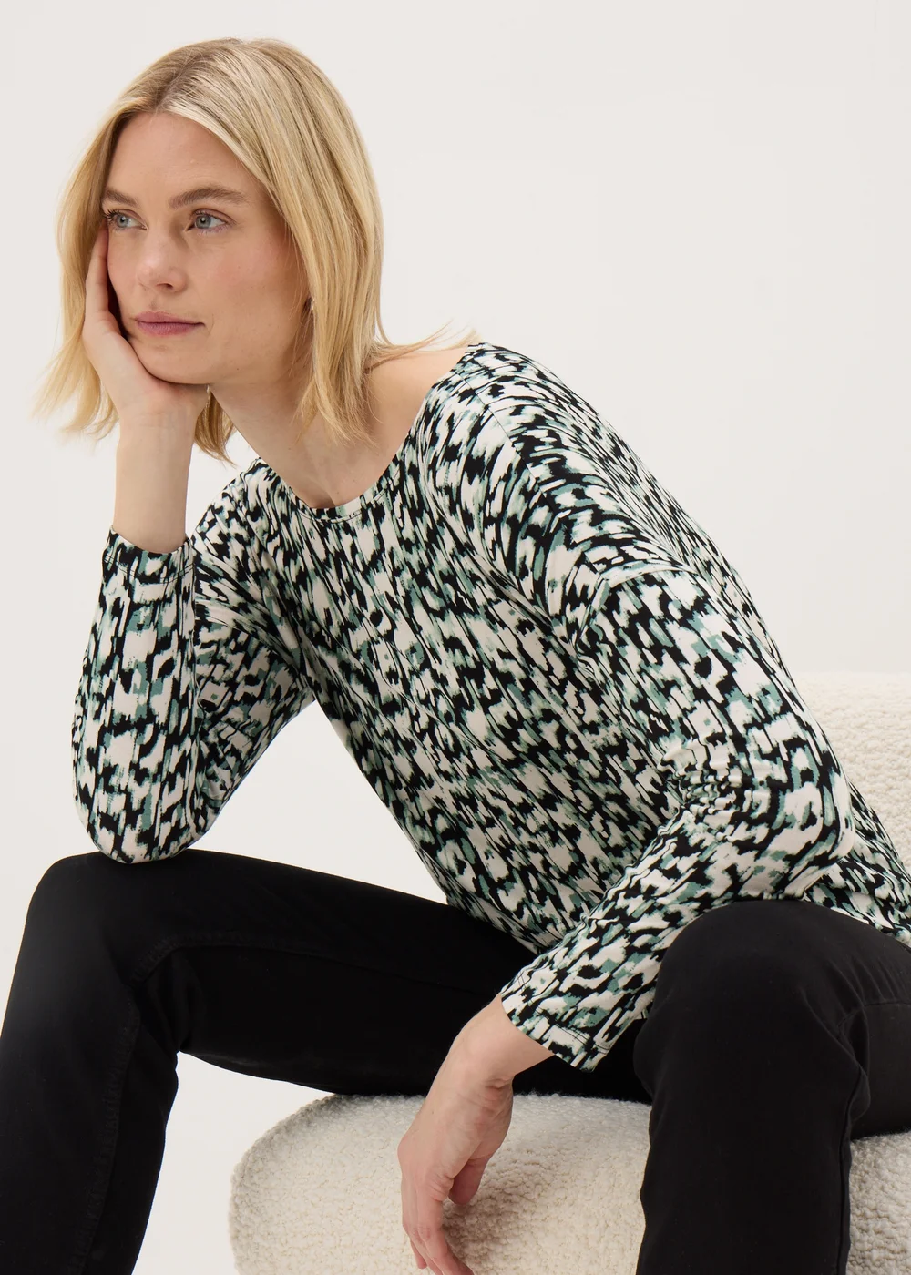 Cream Abstract Long Sleeve Top - S Image 1