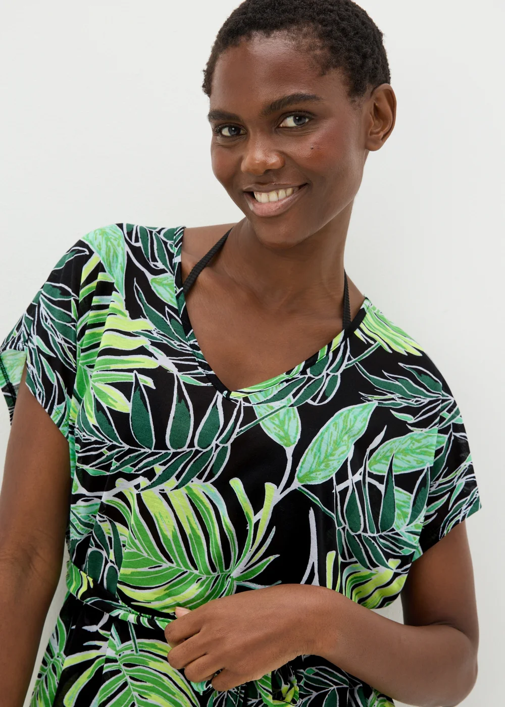 Green Tropical Leaf Print Kaftan - XS Image 2
