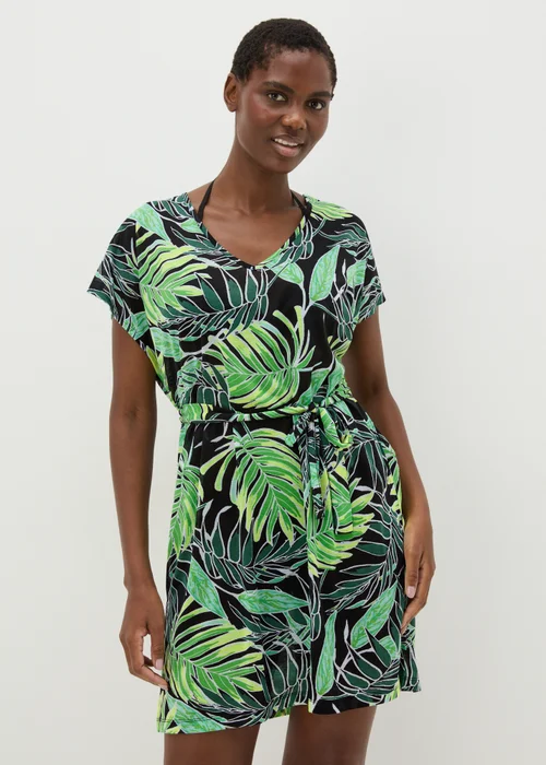 Green Tropical Leaf Print Kaftan - XS Image 1