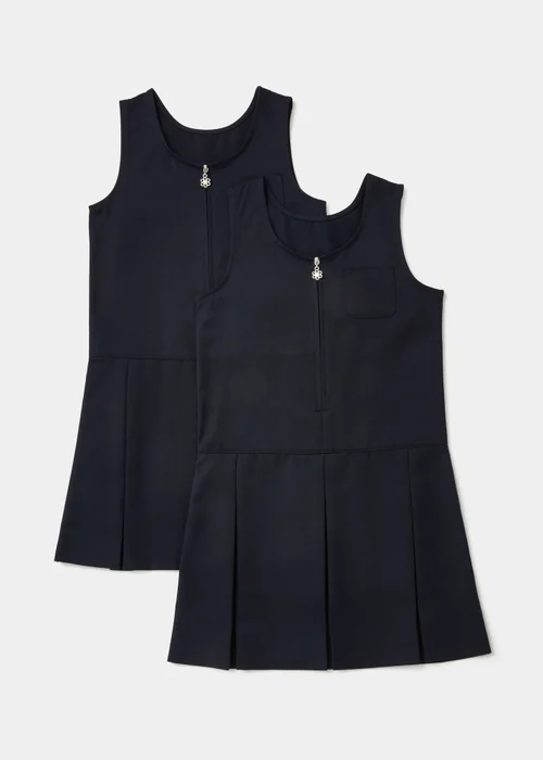 2 Pack Girls Navy Zip Front Pinafore Dress (3-9yrs) - 4 Yrs Image 1
