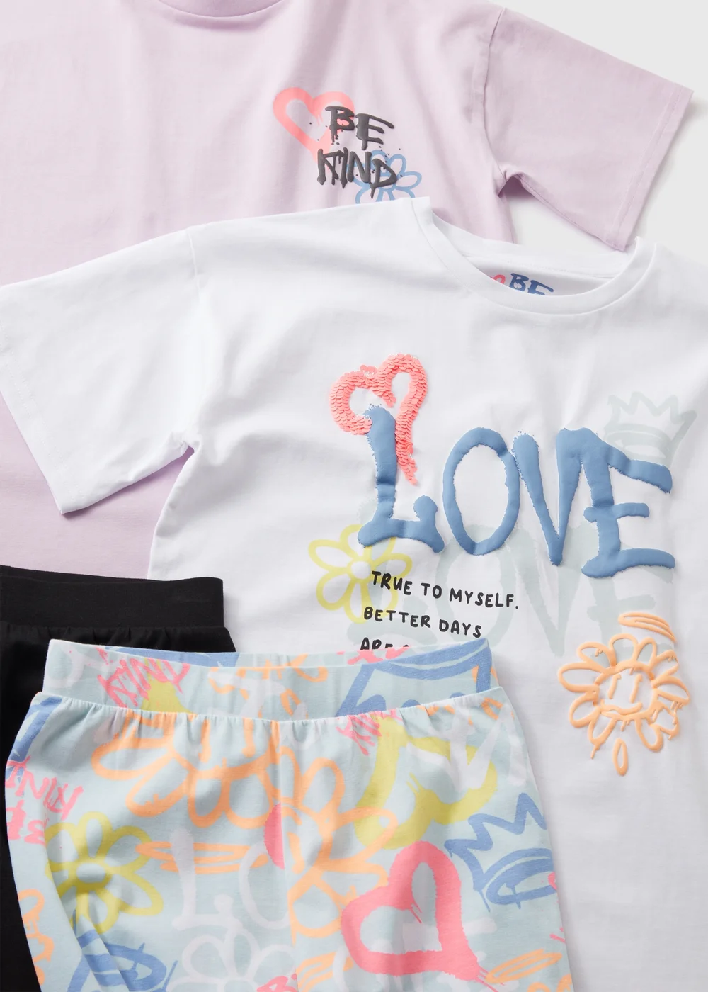 2 Pack Girls Multicolour Graffiti Pyjama Sets (7-13yrs) - Age 7 Years Image 2