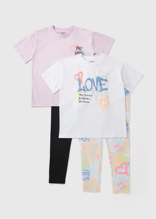 2 Pack Girls Multicolour Graffiti Pyjama Sets (7-13yrs) - Age 7 Years Image 1