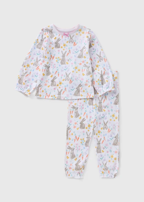 Girls Pink Floral Bunny Pyjama Set (1-7yrs) - 1 half year to 2 Image 1