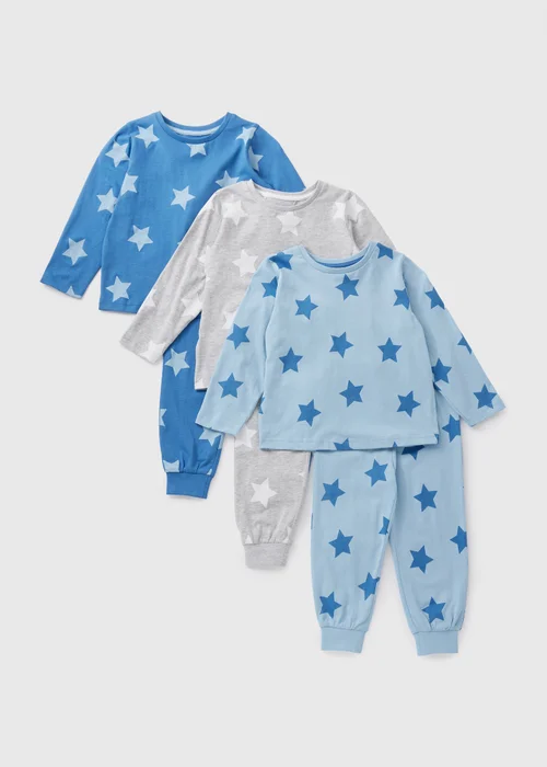 3 Pack Boys Blue Star Pyjama Set (1-7yrs) - 1 half year to 2 Image 1