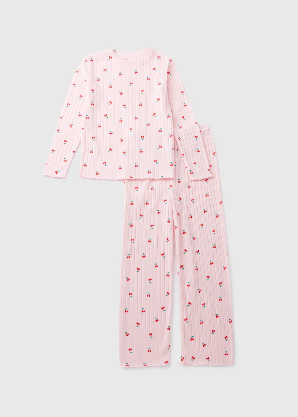 Girls Pink Cherry Ribbed Pyjama Set (7-13yrs) - Age 7 Years Image 1