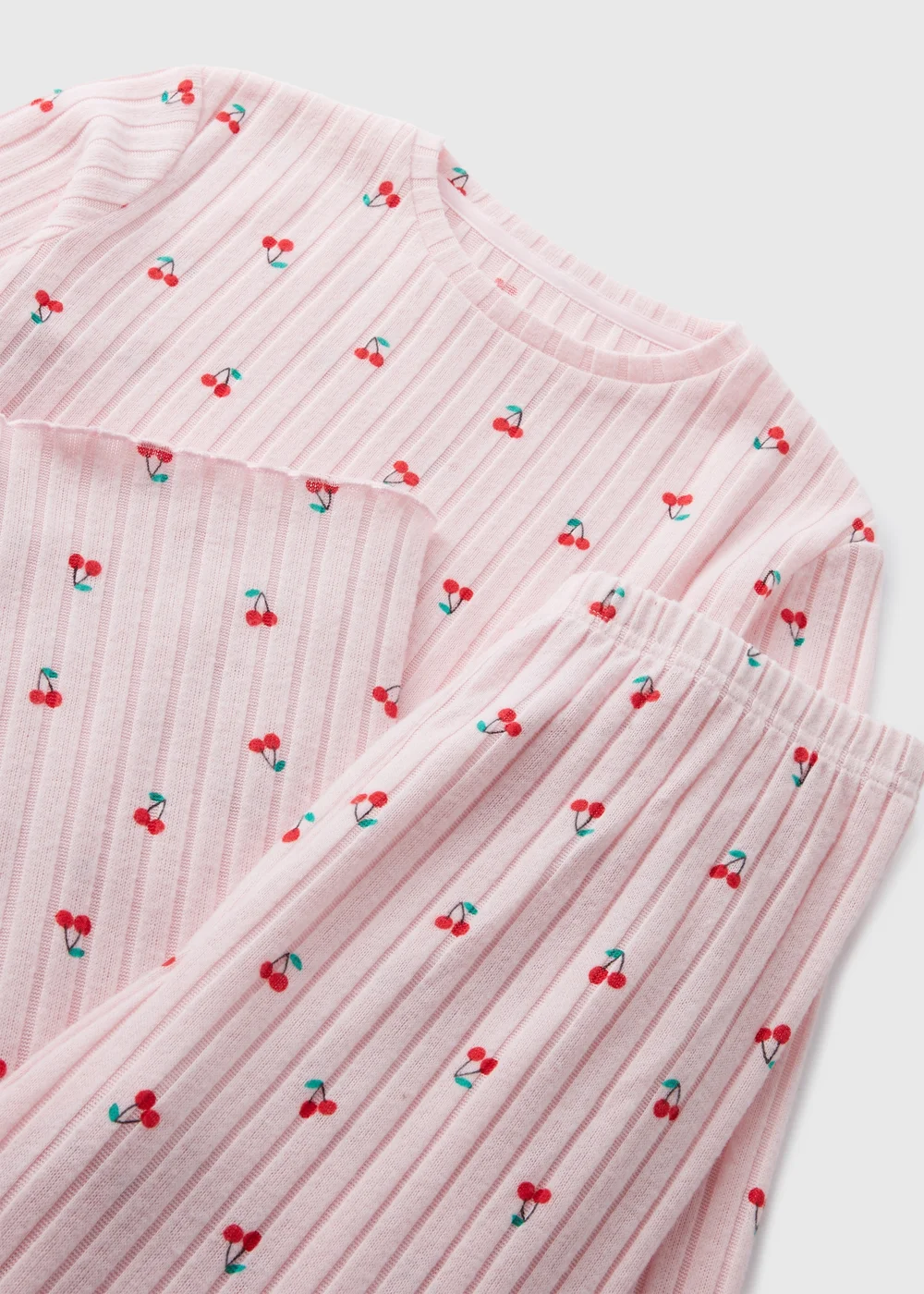 Girls Pink Cherry Ribbed Pyjama Set (7-13yrs) - Age 7 Years Image 2
