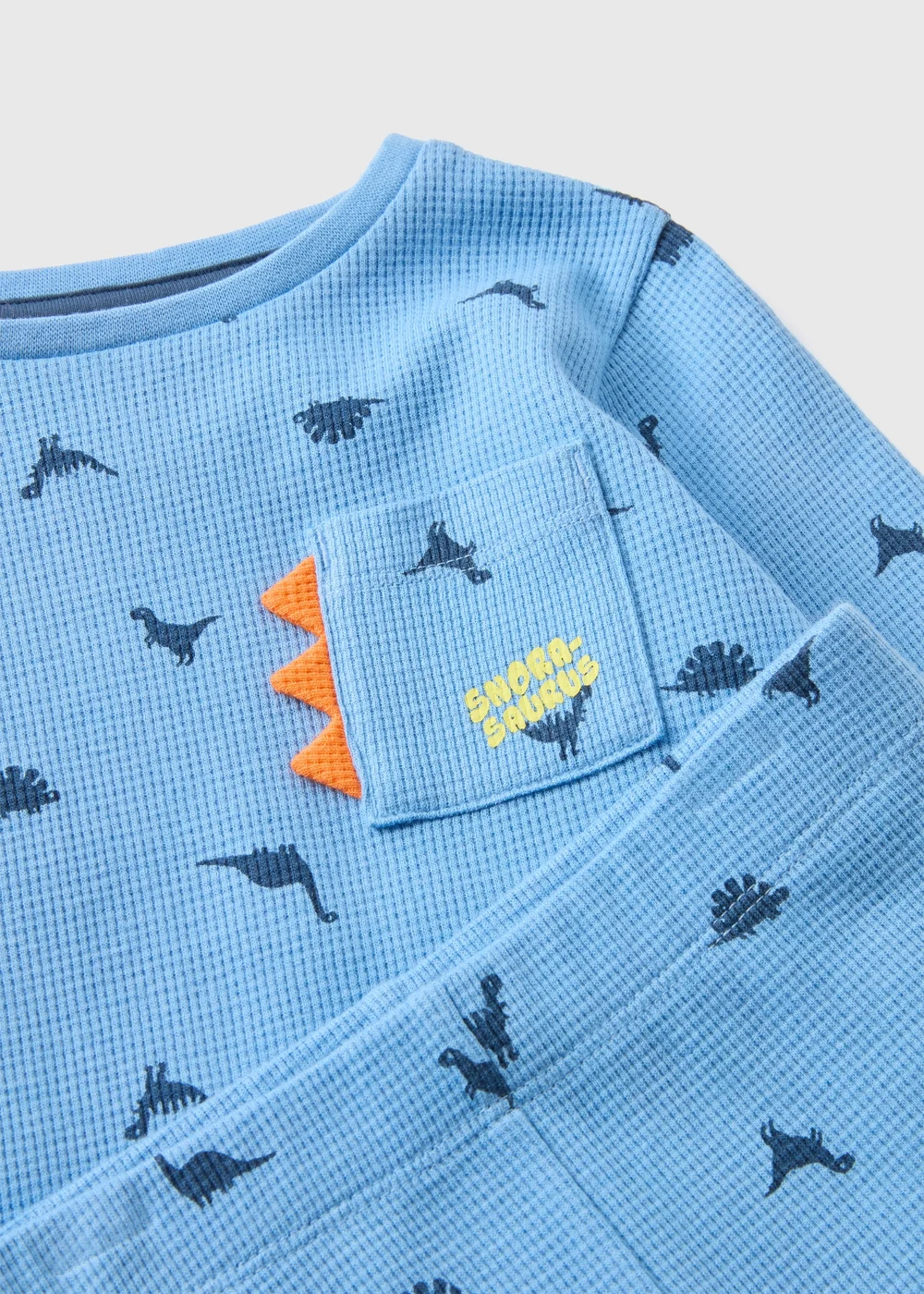 Boys Blue Dino Waffle Pyjama Set (1-7yrs) - 1 half year to 2 Image 2