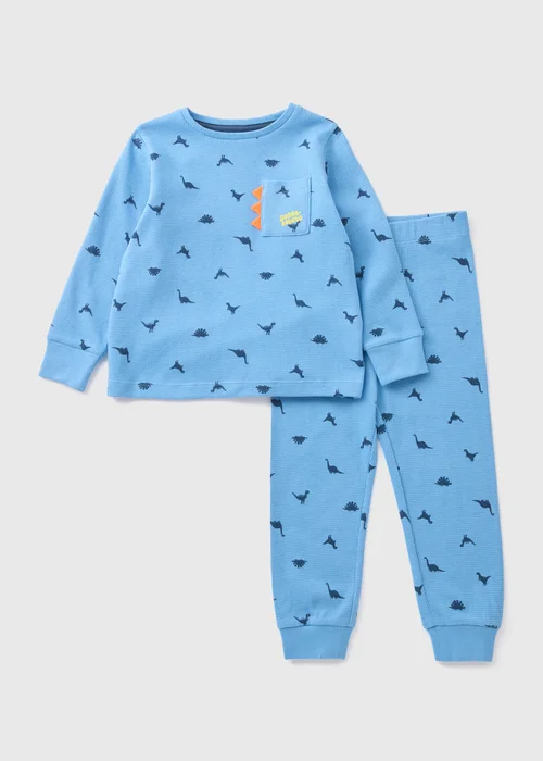 Boys Blue Dino Waffle Pyjama Set (1-7yrs) - 1 half year to 2 Image 1