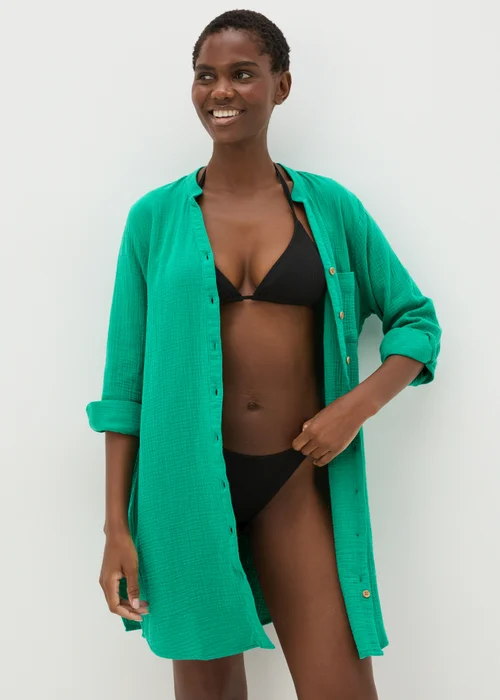 Green Double Cloth Cotton Beach Shirt - XS Image 1