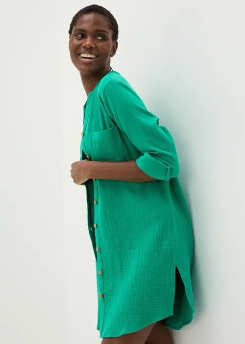 Green Double Cloth Cotton Beach Shirt - XS Image 2