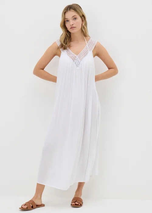 White Crinkle V-Neck Maxi Dress - XS Image 1