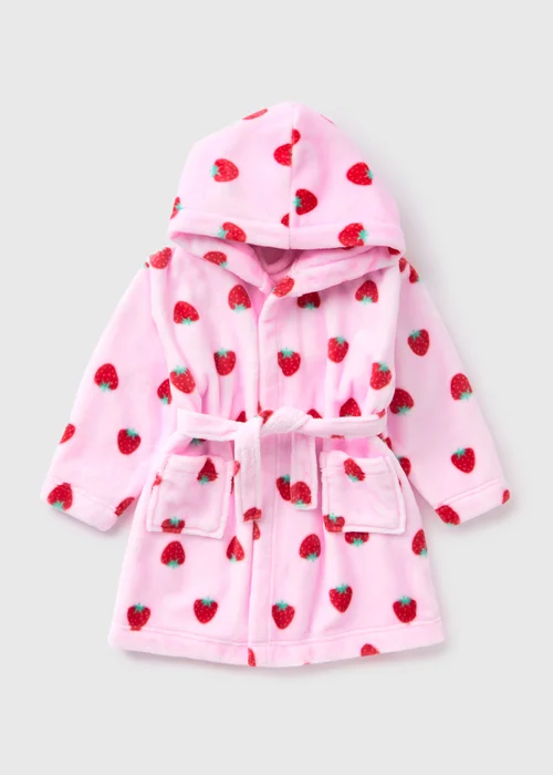 Girls Pink Strawberry Dressing Gown (1-7yrs) - 1 half year to 2 Image 1