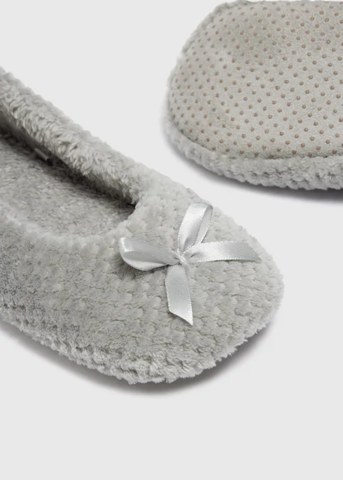 Grey Bow Slipper Socks - Small Image 2