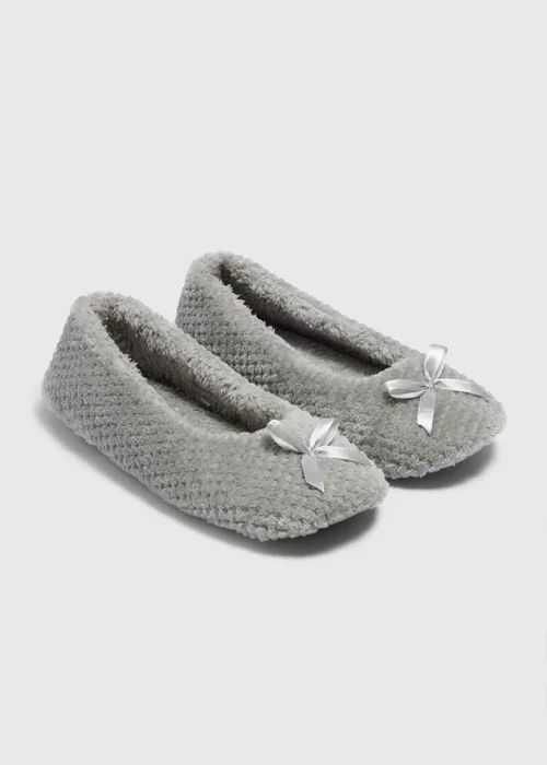 Grey Bow Slipper Socks - Small Image 1