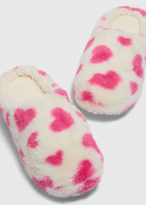 Cream Heart Pattern Mule Slippers - Small Image 2