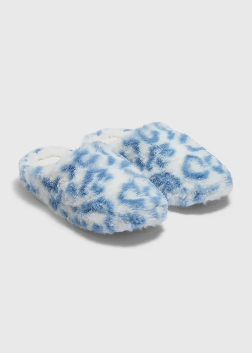 Blue Leopard Print Mule Slippers - Small Image 1
