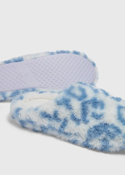 Blue Leopard Print Mule Slippers - Small Image 2