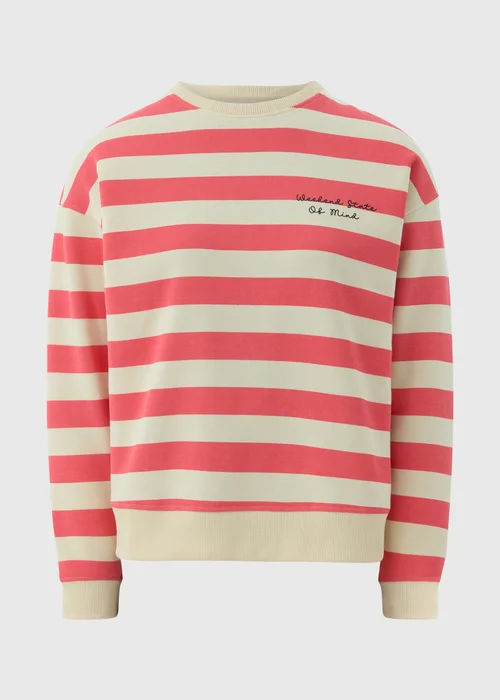 Coral Stripe Slogan Sweatshirt - S Image 4