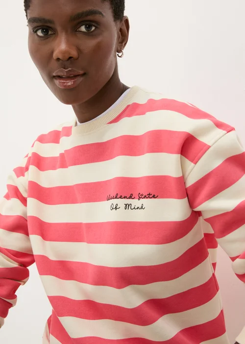Coral Stripe Slogan Sweatshirt - S Image 2
