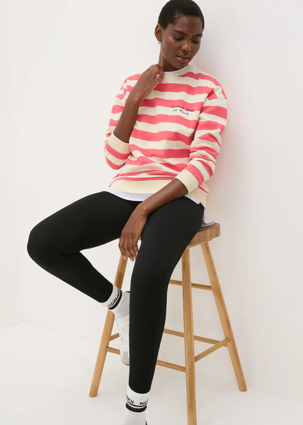 Coral Stripe Slogan Sweatshirt - S Image 1