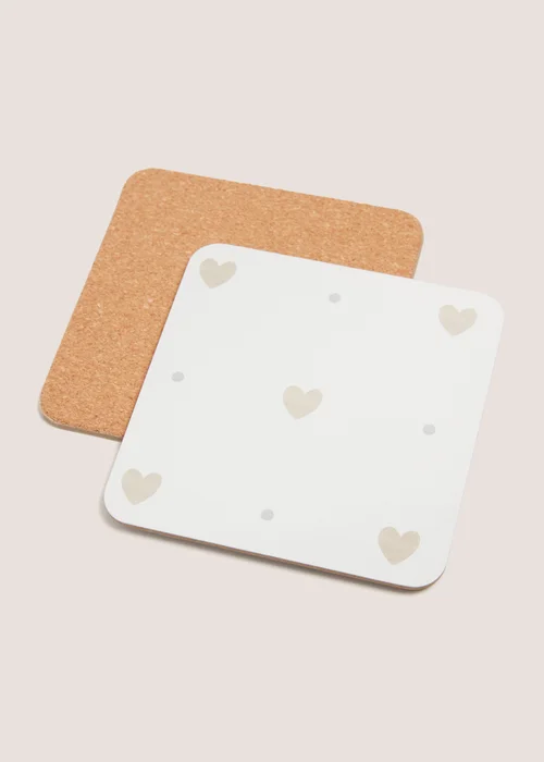 4 Pack White Heart Cork Coasters Image 2
