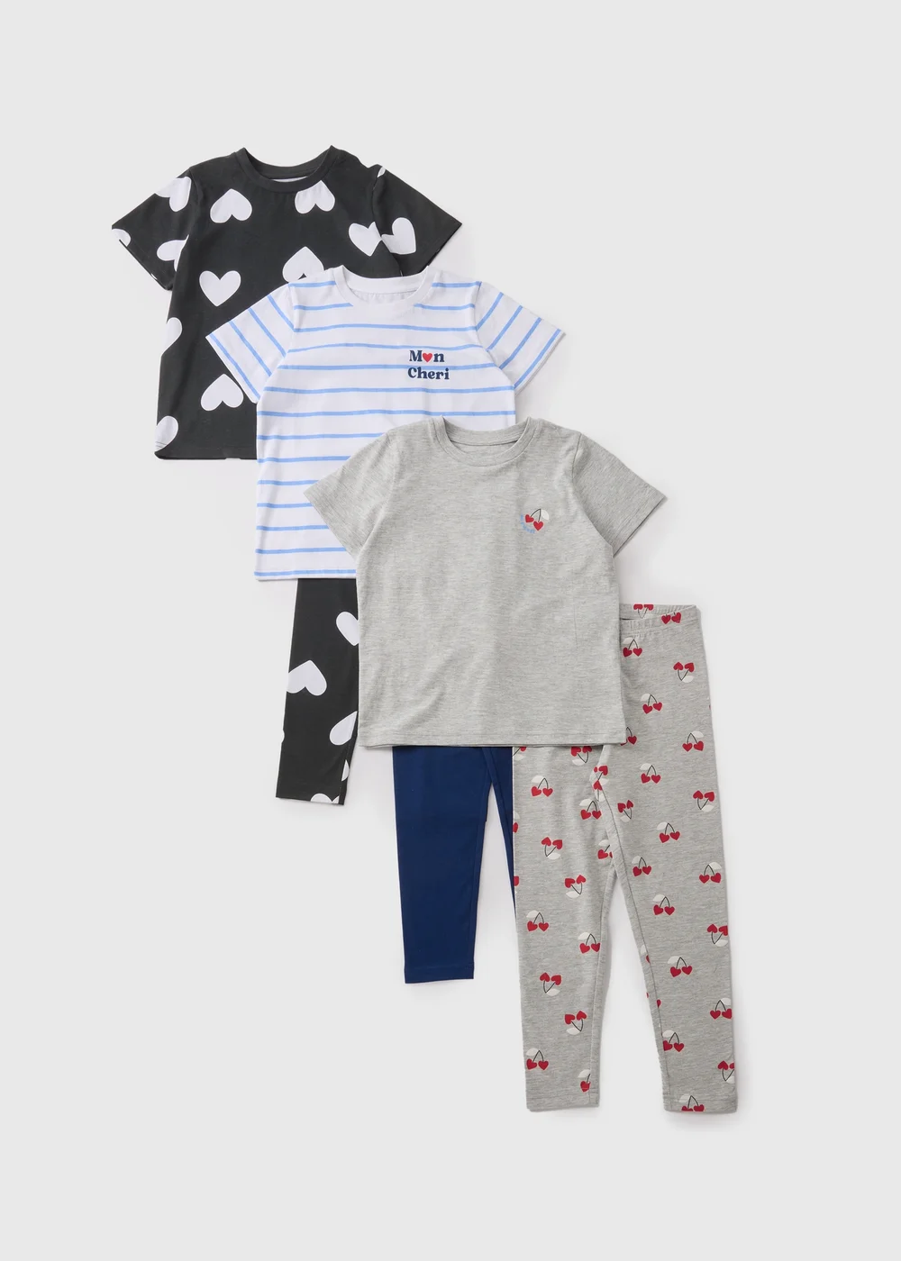 3 Pack Girls Multicolour Cherry Pyjama Sets (7-13yrs) - Age 7 Years Image 1