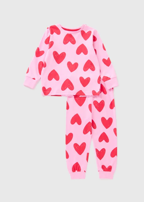 Girls Pink Heart Valentines Pyjama Set (1-13yrs) - 1 half year to 2 Image 1