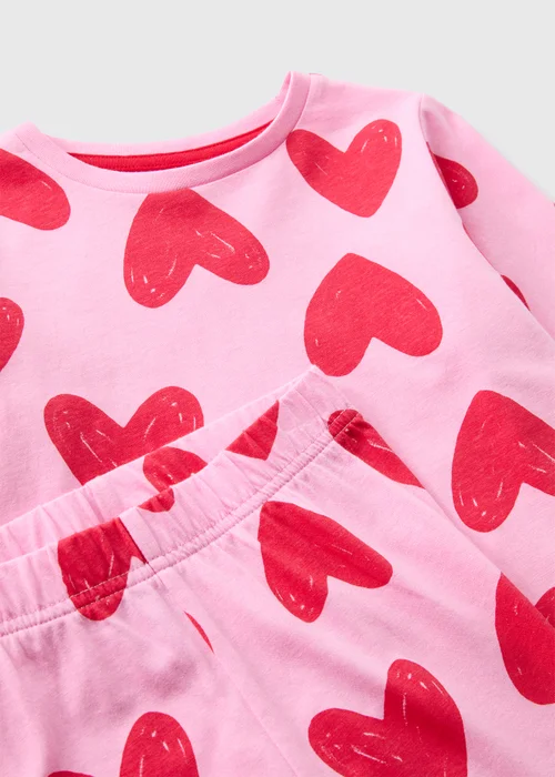 Girls Pink Heart Valentines Pyjama Set (1-13yrs) - 1 half year to 2 Image 2