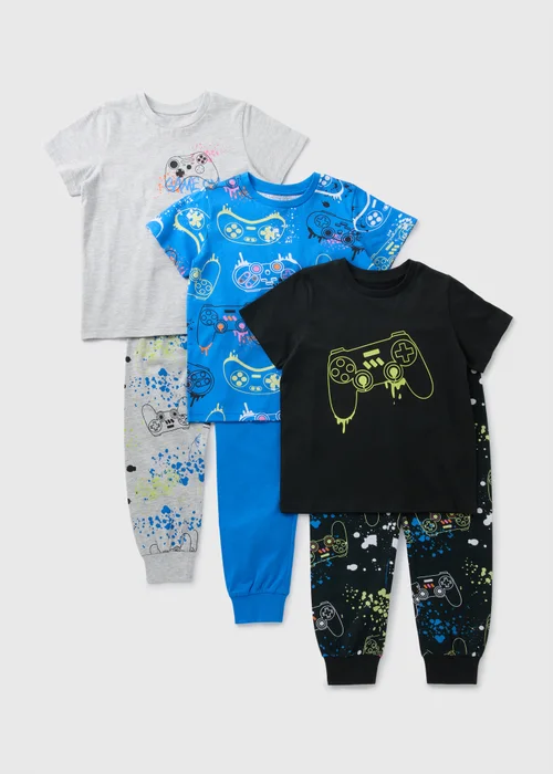 3 Pack Boys Multicolour Gamer Pyjama Set (7-13yrs) - Age 7 Years Image 1
